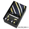 Conjunto de Presente com Gravata Listrada e Lenço Quadrado Masculino, Traje Formal Estilo Europeu, Nova Gravata de Alta Qualidade Amarrada à Mão, Estoque Pronto de Fábrica