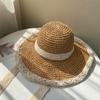 Sombrero de Paja para Mujer Estilo Coreano Moderno Combinable Estilo Japonés Verano Delgado Transpirable Encaje Calado Estilo Fresco Pequeño Cuerda a Prueba de Viento