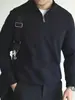 Camisa Polo Masculina Nova para Primavera e Outono, Malha de Alta Densidade, Corte Slim, com Meio Zíper e Gola Alta, Moletom de Manga Longa, Gola Média-Alta, Camisa Polo Tendência