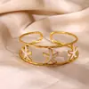 Pulsera de Acero de Titanio con Goteo de Aceite y Oro de 18K, Estilo Océano de Esmalte de Alta Gama, Diseño de Estrella de Mar y Palmera, Brazalete Abierto de Acero Inoxidable de Lujo Ligero