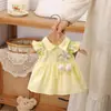 Macacão Vestido Tulipa Flor de Pérola Doce e Fofo de Verão Manga Curta Classe A Macacão Completo Roupa de Verão Princesa Bebê