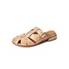 Simples Retrô Camada Superior Couro de Vaca Vazado Respirável Sapatos Muller 2025 Salto Baixo Bico Redondo Couro Genuíno Bico Chinelos Romanos para Mulheres