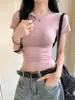 Camiseta rosa impresionante de estilo puro deseo, fina, de manga corta para mujer, nueva de verano 2026, top interior sexy para chica hot