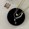 Collar de doble capa de perlas de agua dulce en forma de estrella para mujer, moderno, popular en internet, ins, simple, elegante, nicho, lujo ligero, cadena para la clavícula, joyería