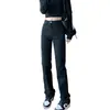 Jeans Rectos Negros para Mujer, Nuevo Estilo Otoño e Invierno 2025, Cintura Alta, Corte Holgado, Realzan la Altura, Adelgazantes, Pantalones Tipo Cigarrillo de Largo Hasta el Suelo, Otros