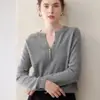 26 Otoño Invierno Nuevo Simple Cuello Semiabierto Multibotón Versátil 100% Cachemira Pura Tejido Top Básico para Mujer
