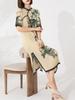 2024 verão novo estilo vestido feminino moda solta grande tamanho vintage estampado cheongsam split elegante vestido midi