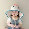 Sombrero de Sol Infantil de Estilo Coreano con Ala Ancha y Lindo Diseño de Dinosaurio, Capa Protectora Solar para Niños y Niñas, Sombrero de Viaje con Protección UV