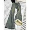Jeans rectos gruesos con forro polar para mujer talla grande chica gordita cintura alta cubre cadera pantalones elásticos para otoño e invierno 2024