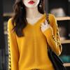 Suéter Pulóver Estilo Coreano Cuello en V Sencillo Color Block Jacquard Espiguilla Suelto Adelgazante Lana Entera Nuevo Suéter