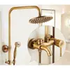 Conjunto de Chuveiro de Luxo Estilo Europeu Retro Mais Vendido Transfronteiriço, Chuveiro de Cabeça Antigo Totalmente em Cobre, Torneira Misturadora Quente e Fria para Banheiro