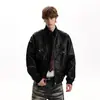 Jaqueta de Couro Texturizado Estilo Retrô Novo Primavera e Outono Casual Cool Versátil Unissex Jaqueta Biker
