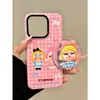 Muñeca Alice Llorando con Lazo de Cuadros Rosa y Blanco de Dibujos Animados Adecuada para Funda de Teléfono Móvil Apple 15 14 iPhone16Promax 14