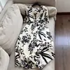 2026 Novo Tecido de Seda de Amora Temperamento Seda Genuína Georgette Duplo Elegante Estampado Cintura Alta Longo Vestido Atacado H02HQ8299