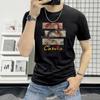 Lan Shengyi Camiseta masculina de manga curta, gola redonda, verão, slim fit, estampada, camiseta casual, para todos os tipos de homens, meia manga, camisa de base