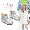 Botas de Invierno Plateadas Snuffy Girls 2026 para Niñas Princesa Niña Pequeña Doble Algodón Botitas de Bebé Botas de Invierno para Niños
