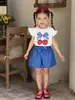 Nueva Camiseta Sencilla de Verano para Niña con Estampado, Cuello Redondo, Manga Corta, Shorts Casuales de Cintura Recta, Ropa Sencilla para el Día a Día