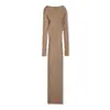 Estilo Americano Chica Picante Otoño e Invierno Nuevo Estilo Elegante Ajustado Vestido Largo Hasta la Rodilla Cuello en V Vestido de Punto de Manga Larga Vestido Base