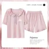 Pijama de Mujer Verano Algodón Puro Manga Corta Pantalones Cortos Delgado Estilo Coreano Mujer Media Manga Ropa de Casa Verano Casual Traje de Dos Piezas