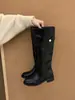 Botas de motocicleta negras de caña alta con tacón grueso estilo coreano, botas largas para mujer, nueva colección otoño/invierno 2025, estilizan y son versátiles, botas largas