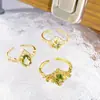 Anel Aberto Camadas de Zircônia Verde Vintage Exquisito Nicho Luxo Leve Toque de Alto Padrão