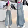 Jeans de Primavera y Otoño para Niñas 2026 Estilo Nuevo para Niños Medianos y Grandes Verano Estilo Delgado Ropa de Primavera para Niñas Pantalones Sueltos de Pierna Recta Pierna Ancha