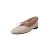 Zapatos Bajos Peludos con Lazo Retro Suave Francés 2025 Piel de Vaca Aumento Interno Tacón Bajo Punta Redonda Cuero Genuino Forro de Felpa Planos para Mujer