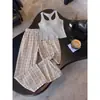 Conjunto de pijama de tirantes de color liso estilo chica atrevida para mujer, llegada de verano, talla grande, conjunto de dos piezas con pantalones de pierna ancha a cuadros