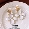 Aretes de aguja de plata con diamantes y diseño floral con goteo de aceite, estilo corte vintage, aretes simples y de moda, elegantes, de lujo ligero, aretes de alta gama