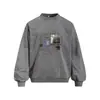 Sudadera con personaje de graffiti pintado a mano, cuello redondo, corte holgado, peso pesado 400G, lavada y desgastada, moderna para primavera/otoño