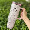 Nueva Taza de Coche Aislada de 40 oz con Popote, Diseño Floral, Taza de Regalo con Asa, Taza de Coche