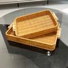 Cesta de Armazenamento tipo Rattan Alça Quadrada de Madeira Prato de Pires Portátil Prato para Pão Doces Balas Frutas Cesta de Armazenamento Quadrada