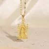 Collar Popular de Retrato de la Virgen María Estilo Europeo y Americano Transfronterizo, Chapado en Cobre con Oro Real, Microincrustado con Circonita, Collar Único de Nicho