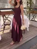 2026 Novo Comércio Transfronteiriço Europeu e Americano Vestido Longo Casual Diário Feminino Alça Larga Cor Sólida Slim Fit Sem Mangas