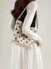 Bolso cubo retro de gamuza patchwork, bolso tote de estudiante a la moda, bolso de hombro casual para el día a día con un diseño único de lunares
