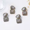 Pendientes Colgantes Geométricos Cuadriláteros de Aleación Incrustados con Pedrería, Moda Retro Elegante Exquisita Transfronteriza para Mujer, Versátiles para el Uso Diario