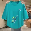 Camiseta de verano de alta gama para mujer, nuevo estilo 2026, manga tres cuartos, estilo coreano, moderna, corte holgado