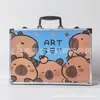 145 Caixa de Alumínio Dupla Camada Conjunto de Pintura Canetas Hidrográficas Lápis de Cor Infantis Giz de Cera Pastéis a Óleo Graffiti Presentes Material de Arte