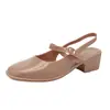 Nuevos Zapatos de Tacón Baotou para Mujer Primavera y Verano Más Fáciles de Combinar Mary Jane Tacón Grueso Sandalias Baotou Trasero Hueco Boca Baja Zapatos de Salón para Mujer