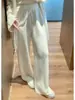 Pantalones de Pierna Ancha Color Blanco Crema 100% Lana para Mujer Cintura Alta Adelgazantes Caída Rectos Largos Estilo Coreano Suaves y Acogedores Pantalones de Abrigo