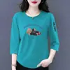 E-commerce Transfronteiriço Comércio Exterior Estilo Mãe Mulheres de Meia-Idade Camiseta de Manga Três Quartos Solta Casual Versátil Camiseta Básica Top