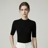 Camada Base de Lã Fina Sem Costura Peça Única Feminina Gola Alta Meia Manga Pulôver, Novo Estilo de Verão, Roupa Íntima Respirável e Fresca