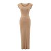 Vestido Tricô de Alça Recortado Novo Verão 2025 para Mulheres Estilo Europeu e Americano Sexy Cor Lisa Manga Curta Saia Longa que Cobre o Quadril