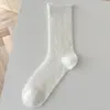 Meias estilo ballet femininas meias de cano médio verão finas de malha vazada meias brancas folgadas estilo coreano JK girl meias longas