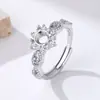 Anel DIY S925 Prata Esterlina Completa 6mm Cravação Vazia Diamante Huazi Transmissão ao Vivo Sensação de Alto Padrão Padrão Floral Vazado Girassol Estrela