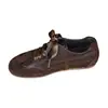 Zapatillas casuales de moda de cuero marrón oscuro para mujer, zapatillas de entrenamiento alemanas de cuero genuino, zapatos planos para mujer, zapatos de cuero genuino para mujer