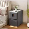 Mesita de noche inteligente, multifuncional, de alta gama, sin instalación, con regleta, cerradura de contraseña, carga inalámbrica, mesita de noche de cuero para dormitorio