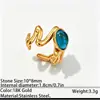 Anillo abierto de acero de titanio retro a la moda con turquesa sintética y piedra natural, sensación de lujo ligero y alta gama, anillo de acero inoxidable que no se decolora