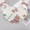 Luvas para mulheres inverno estudantes crianças meio dedo flip desenho animado pelúcia outono e inverno lã forrada grossa luvas quentes atacado