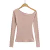 633-25 Otoño Nuevo Estilo Europeo y Americano Estilo Blogger Ins Camiseta de Manga Larga de Punto de Cachemir de un Solo Hombro